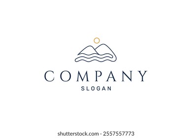 mountain logo with waves in abstract minimalist design style