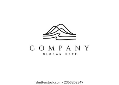 mountain logo with waves in line art design style