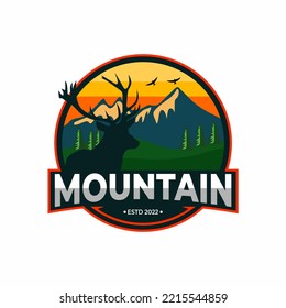 mountain logos, mountain illustrations, hunting logo illustrations, with deer and hills images, great for t-shirts and other needs