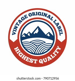Mountain logotype with hill peaks. Minimal retro badge, vintage label for branding projects.