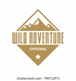 Mountain logotype with hill peaks. Minimal retro badge, vintage label for branding projects.