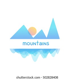 Mountain logotype with sun and lake  on white background