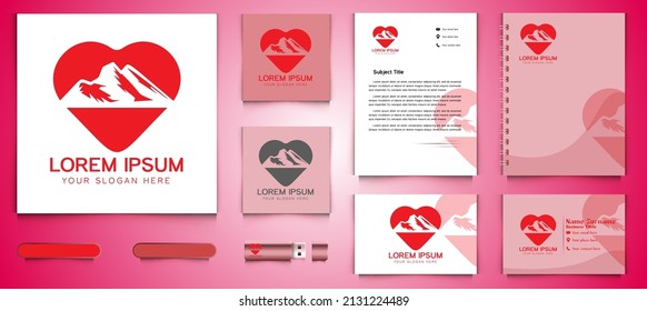 Mountain Love Logo and business card branding template Designs Inspiration Isolated on White Background