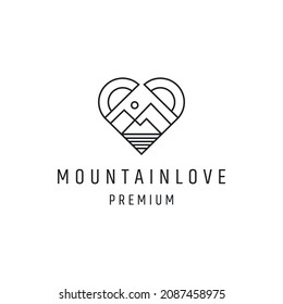 Mountain Love Logo design with Line Art On White Backround