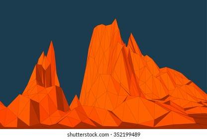 Mountain in low-polygonal style against blue background