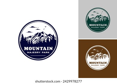 Logotipo de la majestuosidad de la montaña con un pico de montaña estilizado, adecuado para marcas al aire libre, empresas de aventura, agencias de viajes y negocios centrados en la naturaleza.