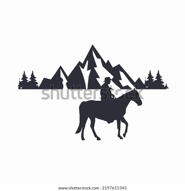 Mountain Man Ridding Horse Silhouette Stock Vector (Royalty Free ...