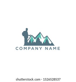 Mountain Man Tree Tourism Logo Vector 02