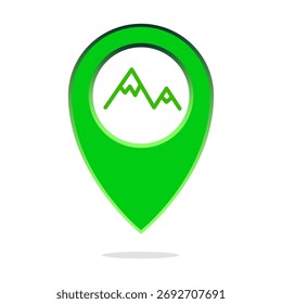 Mapa de montaña pin. Vector de paisaje de Naturaleza. Símbolo de viaje de aventura. Marcador de ubicación exterior. EPS 10.