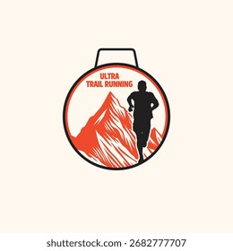 projeto de medalha de corrida de trilha de maratona de montanha, projeto de logotipo de corrida de trilha