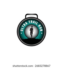 projeto de medalha de corrida de trilha de maratona de montanha, projeto de logotipo de corrida de trilha