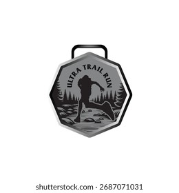 projeto de medalha de corrida de trilha de maratona de montanha, projeto de logotipo de corrida de trilha