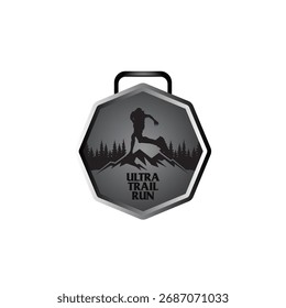 projeto de medalha de corrida de trilha de maratona de montanha, projeto de logotipo de corrida de trilha