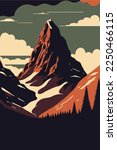 Mountain Matterhorn Swiss Alps landscape at Europe Switzerland flat color vector illustration background for art print or banner design template