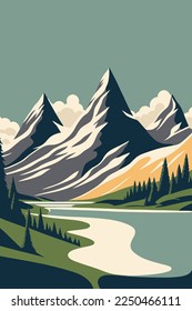 Mountain Matterhorn Swiss Alps landscape at Europe Switzerland flat color vector illustration background for art print or banner design template