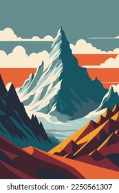 Mountain Matterhorn Swiss Alps landscape at Europe Switzerland flat color vector illustration background for art print or banner design template