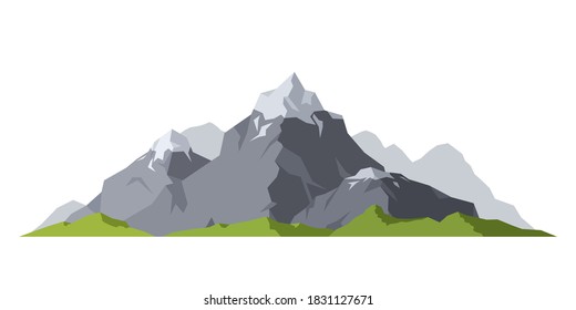 Mountain mature silhouette element outdoor snow ice tops isolated on white background, camping landscape travel climbing or hiking geology mountain. Vector illustration