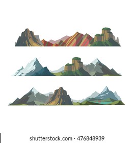 Mountain mature silhouette element outdoor icon snow ice tops and decorative isolated camping landscape travel climbing or mountain hiking geology vector illustration.