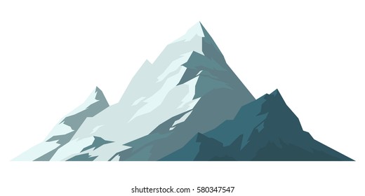 Mountain mature silhouette element outdoor icon snow ice tops and decorative isolated camping landscape travel climbing or hiking geology vector illustration.