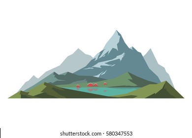 Mountain mature silhouette element outdoor icon snow ice tops and decorative isolated camping landscape travel climbing or hiking geology vector illustration.