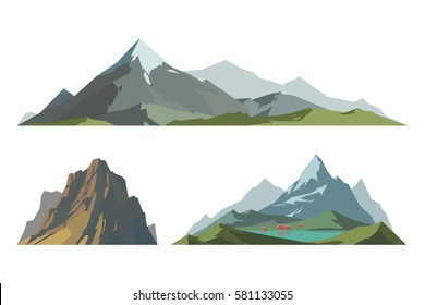 Mountain mature silhouette element outdoor icon snow ice tops and decorative isolated camping landscape travel climbing or hiking mountain geology vector illustration.