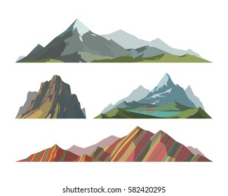 Mountain mature silhouette element outdoor icon snow ice tops and decorative isolated camping landscape travel climbing or hiking geology vector illustration.