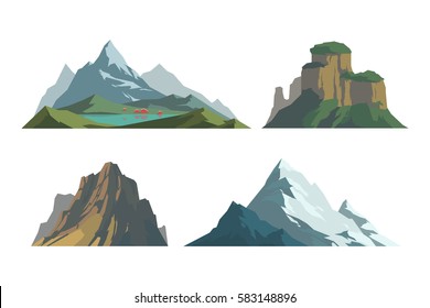 Mountain mature silhouette element outdoor icon snow ice tops and decorative isolated camping landscape travel climbing or mountain hiking geology vector illustration.