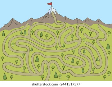 Mountain maze graphic color sketch illustration vector