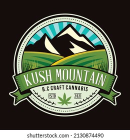 Mountain and meadow vector emblem logo illustration