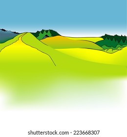 Mountain Meadows - Cartoon Background Illustration, Colored Vector