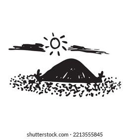 the mountain with the midday sun on it hand drawn vector