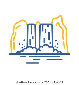 Mountain in the middle of a waterfall vector icon. Nature sign. Graph symbol for travel and tourism web site and apps design, logo, app, UI