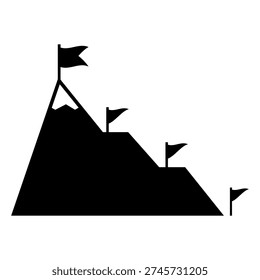 Mountain milestones and success journey. Vector symbolic graphic representing achievement, goal setting, career advancement, and the arduous journey toward success