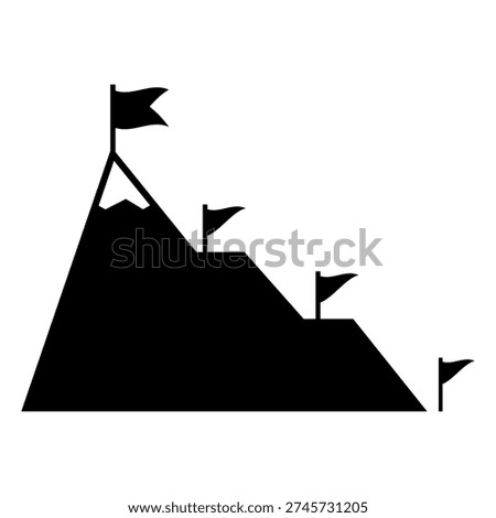 Mountain milestones and success journey. Vector symbolic graphic representing achievement, goal setting, career advancement, and the arduous journey toward success