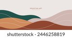 Mountain minimal background vector. Abstract landscape hills with earth tone, line art. Nature view illustration design for home decor, wallpaper, prints, banner, interior decor.