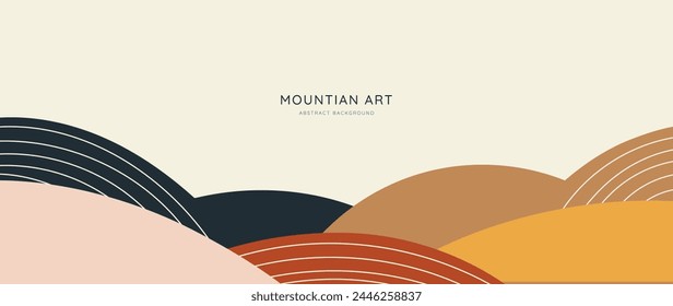 Mountain minimal background vector. Abstract landscape hills with earth tone, line art. Nature view illustration design for home decor, wallpaper, prints, banner, interior decor.