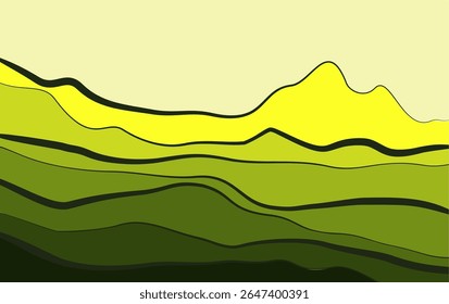 Mountain minimal background vector. Abstract landscape hills with green color design