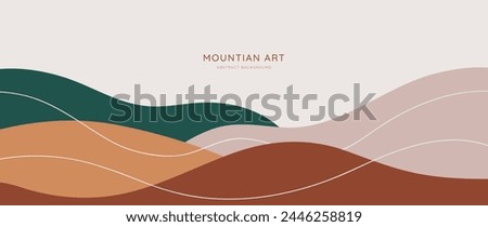 Mountain minimal background vector. Abstract landscape hills with earth tone, line art. Nature view illustration design for home decor, wallpaper, prints, banner, interior decor.