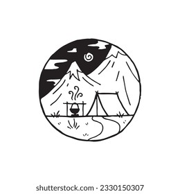 Mountain minimal logo element, landscape drawing, Logo element, clipart, nature, outline, tattoo, handdrawn, drawing