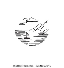 Mountain minimal logo element, landscape drawing, Logo element, clipart, nature, outline, tattoo, handdrawn, drawing