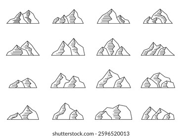 Mountain minimalist outline icon vector illustration for outdoor travel and trekking graphic design concept.