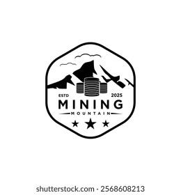 Mountain mining vintage logo vector symbol concept illustration design