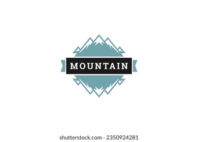 Mountain mirror reflection effect retro logo design template camping exploration extreme lifestyle vector flat illustration. Cliff rock sharp summit summer tourism wanderlust hiking travel vacation