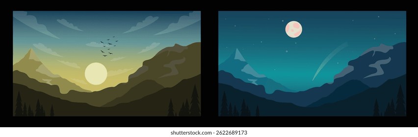 mountain modern background at morning and night