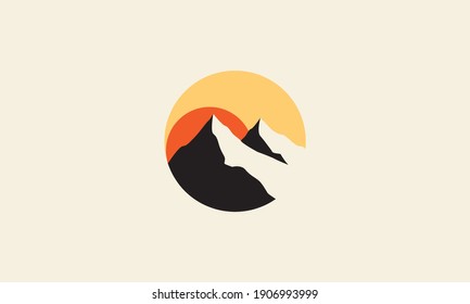 mountain modern with sunset circle logo symbol icon vector graphic design illustration