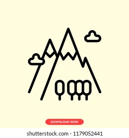 Mountain modern vector style. Pick mountain travel icon concept. Hiker mountain for web and app.