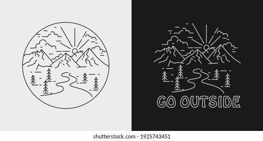 Mountain Mono Line Outdoor Badge Design Illustration