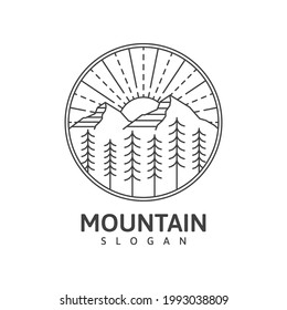 Mountain monoline outdoor nature vector illustration