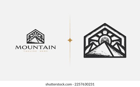 Mountain monoline. Universal creative premium symbol. Vector sign icon logo template. Vector illustration