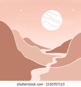 Abstrakter Berg- und Mondhintergrund
